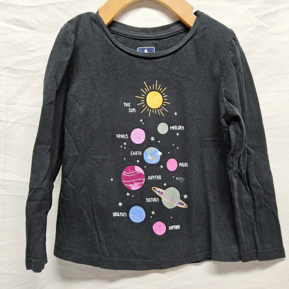 Gap Solar System Graphic T-Shirt Toddler Girls 4T Gray Long Sleeve Cotton Space